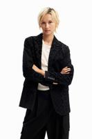 Blazer met geometrische en gevlokte vormen - BLACK - XS