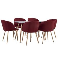 vidaXL 7-delige Eethoek stof wijnrood