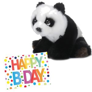 Pluche knuffel panda beer 15 cm met A5-size Happy Birthday wenskaart