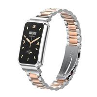By Qubix - Metalen schakelband met case - Zilver met rosé goud - Xiaomi Smart band 7 Pro