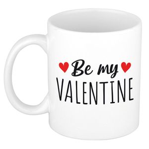 Be my valentine cadeau koffiemok / theebeker wit met hartjes 300 ml