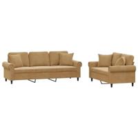 vidaXL 2-delige Loungeset met kussens fluweel bruin, fauteuil, bank, zitbank, 2-zitsbank, sofa, fauteuil stoel, 2 zits bank, twee zits bank