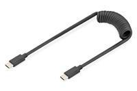 DIGITUS USB 2.0 spiraalkabel - USB-C naar USB-C - 480 Mbit/s - Power Delivery 60W - uitrekbaar tot 1 m - zwart
