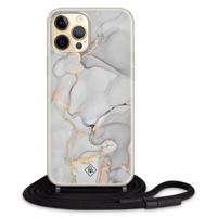iPhone 12 hoesje met koord - Marmer grijs