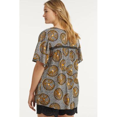 Zhenzi top JUNO 824 met all over print oranje/zwart