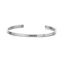 Key Moments 8KM-B00028 Stalen open bangle met tekst carpe diem zirkonia one-size zilverkleurig - thumbnail