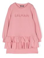 Balmain Kids robe volantée à logo brodé - Rose