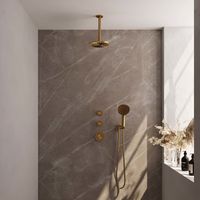 Regendoucheset Inbouw Brauer Gold Edition Thermostatisch 20 cm met Plafondarm en Handdouche 3-Standen Losse Stopkranen Geborsteld Goud Brauer