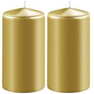 2x Metallic gouden cilinderkaarsen/stompkaarsen 6 x 12 cm 45 branduren