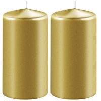 2x Metallic gouden cilinderkaarsen/stompkaarsen 6 x 12 cm 45 branduren - thumbnail