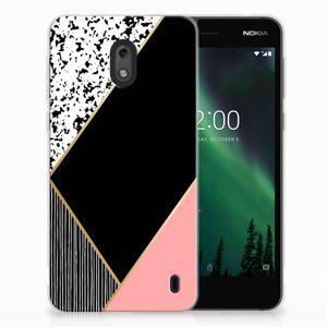 Nokia 2 TPU Hoesje Zwart Roze Vormen