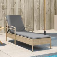 Ligbed met kussen 63x200x81 cm poly rattan beige - thumbnail