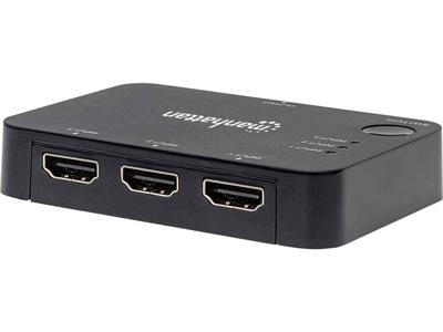 Manhattan neu HDMI-switch 3 poorten 3D-weergave mogelijk, LED-weergave, Ultra HD-geschikt, Met afstandsbediening, Met status-LEDs, Vergulde connectoren 4096 x Manhattan neu HDMI-switch 3 poorten 3D-weergave mogelijk, LED-weergave, Ultra HD-geschikt, Met afstandsbediening, Met status-LEDs, Vergulde connectoren 4096 x