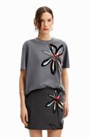 T-shirt met bloemenillustratie - BLACK - L - thumbnail