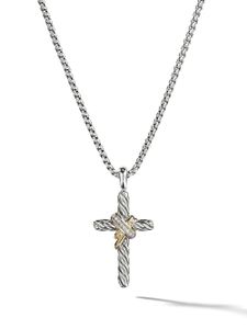 David Yurman collier X Cross en or 14ct et argent sterling serti de diamant