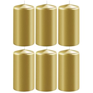 8x Metallic gouden cilinderkaarsen/stompkaarsen 6 x 10 cm 36 branduren