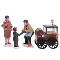 1999 Roasted Chestnut Stand Set van 4 Christmas Village figuren van Lemax