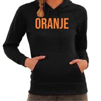 Koningsdag hoodie voor dames - oranje - zwart - met glitters - oranje feestkleding - thumbnail