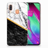 Samsung Galaxy A40 TPU Siliconen Hoesje Marmer Wit Zwart - Origineel Cadeau Man