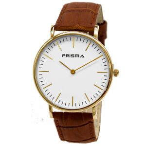 Prisma P.1620.349G Horloge staal/leder goudkleurig/cognac