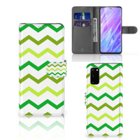 Samsung Galaxy S20 Telefoon Hoesje Zigzag Groen - thumbnail