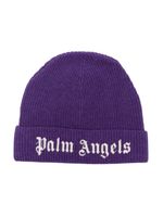 Palm Angels Kids bonnet nervuré à logo brodé - Violet