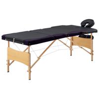 VidaXL Massagetafel inklapbaar 3 zones hout zwart en paars