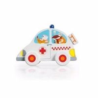 Houten witte ambulance 10 cm   - - thumbnail