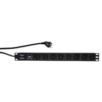 LogiLink PDU8A01 19 inch Stekkerdoos voor patchkast 1 HE Apparaatcontactdoos C13 10A Vast inbouw, Met schakelaar Zwart