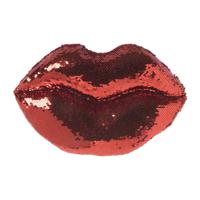 Kussen lippen met pailletten - rood - 20x35 cm - thumbnail