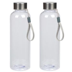 2x stuks transparante drinkflessen/waterflessen met RVS dop 550 ml