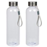 2x stuks transparante drinkflessen/waterflessen met RVS dop 550 ml - thumbnail