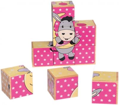 Happy People houten puzzelblokken ezel 9 delig 14 cm roze