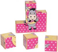 Happy People houten puzzelblokken ezel 9 delig 14 cm roze