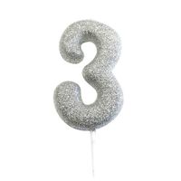 Nummerkaars '3' Glitter Zilver