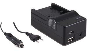 4-in-1 acculader voor Sony NP-FV50 / NP-FV70 / NP-FV100 - compact en licht - laden via stopcontact, auto, USB en Powerbank