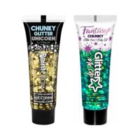 Paintglow Chunky Glittergel voor lichaam en gezicht - 2 tubes - goud en zeemeermin groen - 12 ml