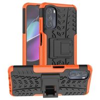 Antislip Motorola Moto G (2022) Hybride Hoesje met Standaard - Oranje / Zwart