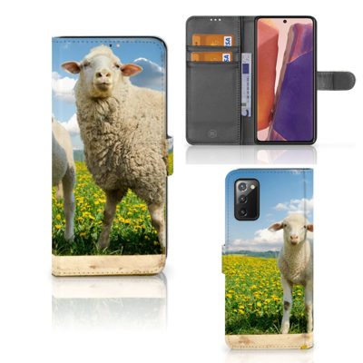 Samsung Galaxy Note 20 Telefoonhoesje met Pasjes Schaap en Lammetje Samsung Galaxy Note 20 Telefoonhoesje met Pasjes Schaap en Lammetje