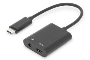 Digitus Audio Adapterkabel [1x USB-C stekker - 2x USB-C bus, Jackplug female 3,5 mm] AK-300400-002-S 20.00 cm Afgeschermd, Afgeschermd (dubbel)