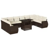 vidaXL 11-delige Loungeset met kussens poly rattan bruin