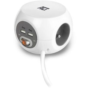 ACT Connectivity Vierkante stekkerdoos (PDU) met 3 sockets type E, USB-C/USB-A poorten, 1,5m stekkerdoos