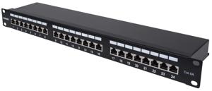 Intellinet 24-Port Cat6a Patchpanel geschirmt 1HE Kabeleinführung 90° abgewinkelt schwarz 24 poorten Patchpaneel 483 mm (19) 1 HE Zwart Ingericht