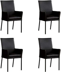 Set van 4 Zwarte leren moderne eetkamerstoelen Royal - poot vierkant zwart - Hermes Leer Nero (zwart leer)