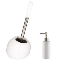 WC-/toiletborstel en houder - wit - met zeeppompje 400 ml