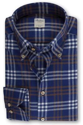 Stenströms Fitted Body Flanellen hemd blauw/bruin, Ruit