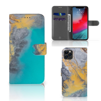 Apple iPhone 11 Pro Max Bookcase Marble Blue Gold - thumbnail