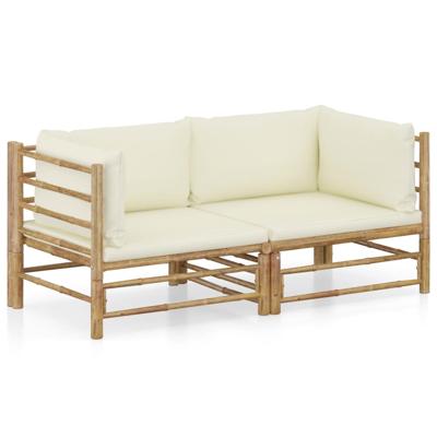 vidaXL 2-delige Loungeset met crèmewitte kussens bamboe vidaXL 2-delige Loungeset met crèmewitte kussens bamboe