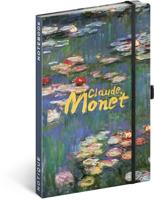 NOTIQUE Notitieboek, gelinieerd met elastiek 13x21cm, ca. A5, designer hardcover notebook, notitieblok, notitieboek, dagboek, dagboek voor volwassenen, dames (Claude Monet)