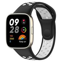 By Qubix - Siliconen sportband - Zwart met wit - Compatible met Xiaomi Redmi Watch 3 - Compatible Xiaomi bandje